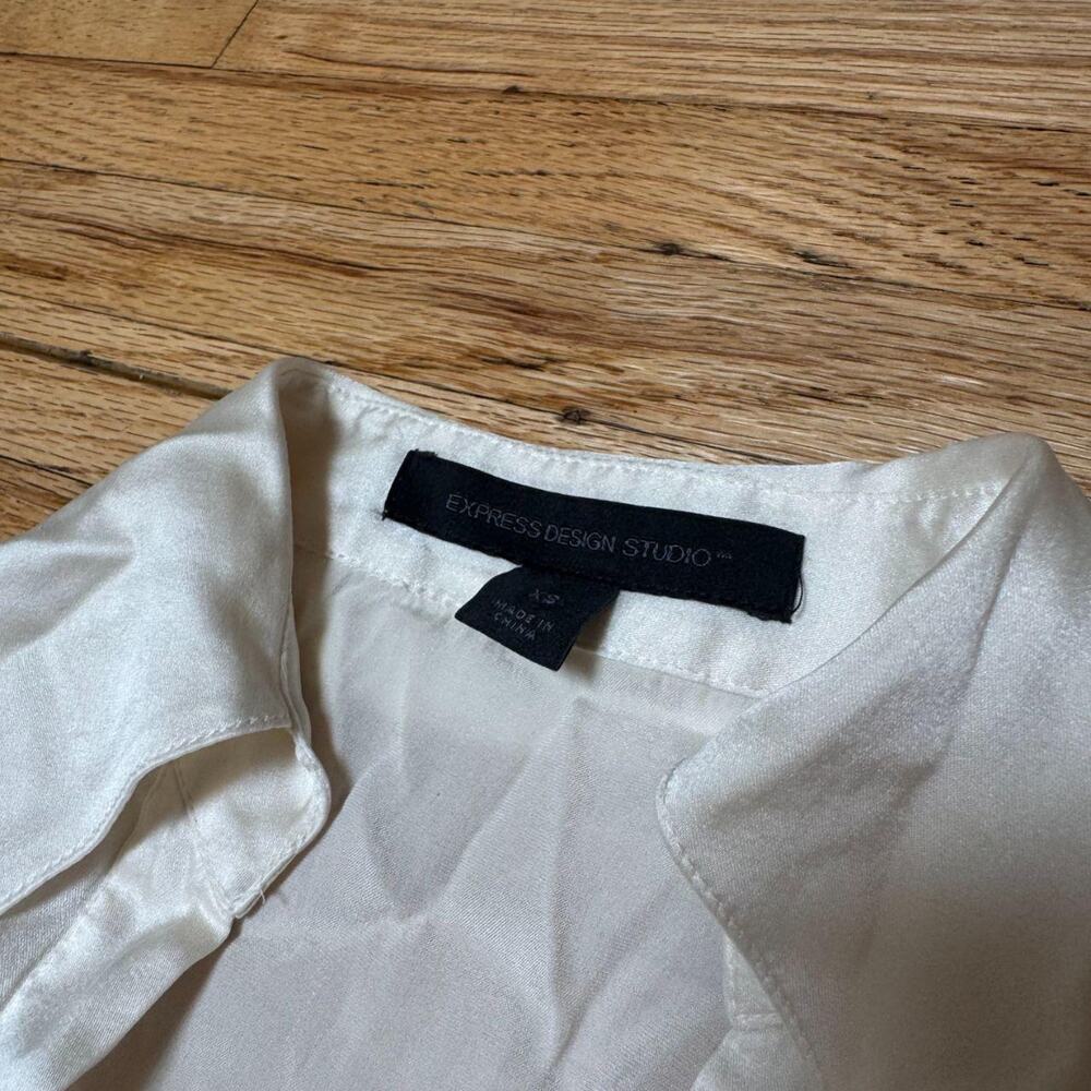 Express Design Studio Ivory Silk Rhinestone Button Blouse - Picture 3 of 4